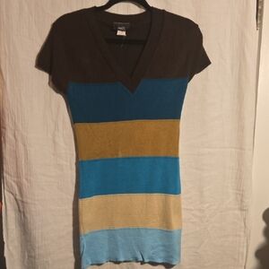 Rue21 Brown and Blue Striped V-Neck Top‎
